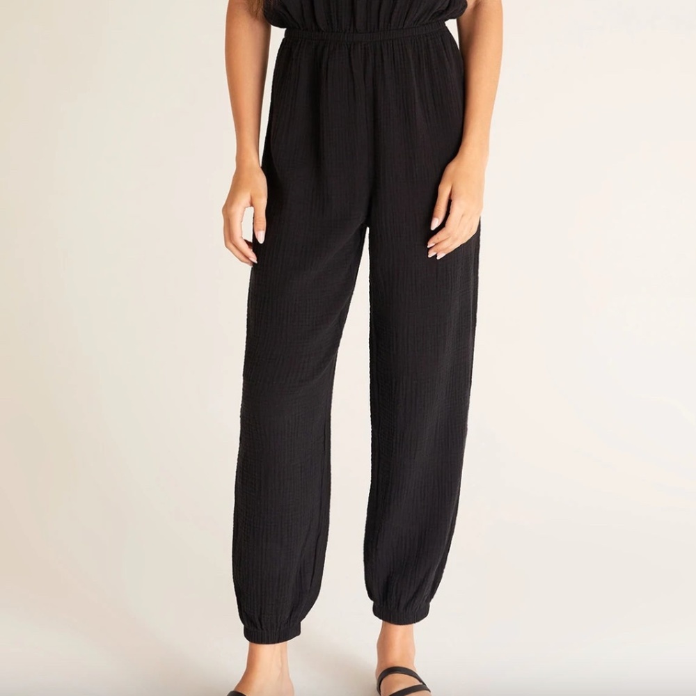 Stateside Black Crepe Sleeveless Jumpsuit with Drawstring Waist